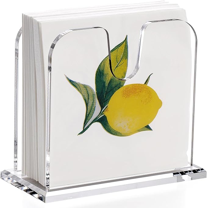 DINGHUO Acrylic Cocktail Napkin Holder for Table, (5" x 5") Clear Beverage Napkin Dispenser with 8mm Thickened base, Large Capacity Napkin Box for Kitchen, Restaurant, Bar, Dinner, Home Decor