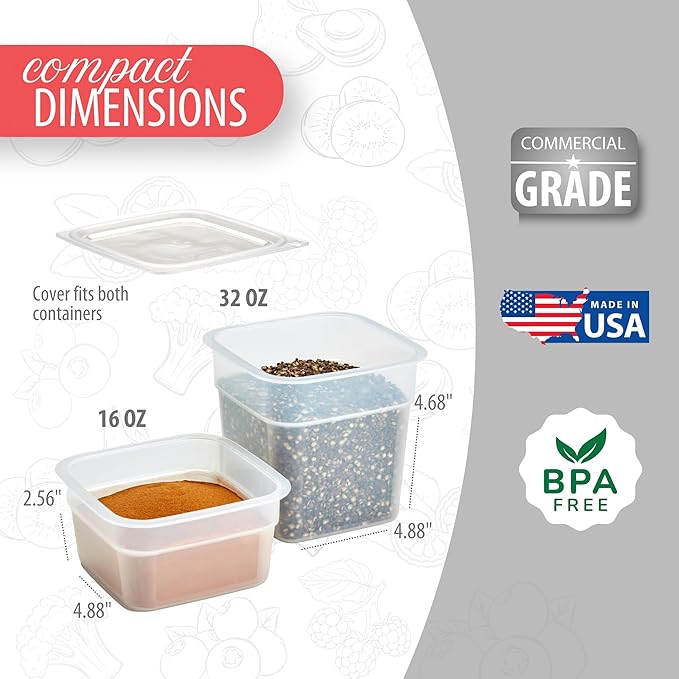 Cambro Food Storage Storage Containers with Lids - Translucent (Microwave Safe and BPA-Free) - 16 and 32 oz (ounce) Food Storage Container - (20 Piece Set)