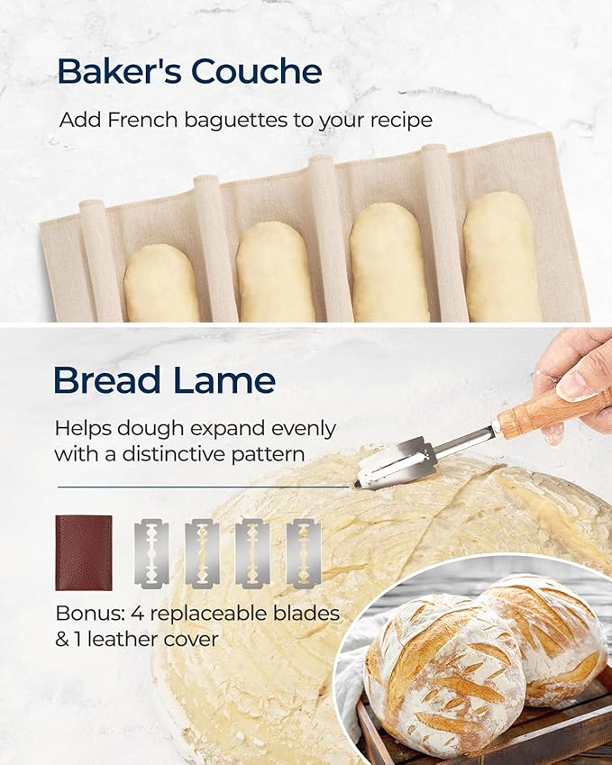 Clearance Final Stock - Lorzon Banneton Bread Proofing Basket Gift Set of 2 (10" Round & Oval Rattan) - Sourdough Bread Baking Supplies Making Tools with Bakers Couche & Sourdough Starter Kit