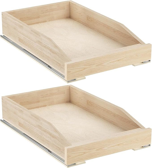 ROOMTEC Pull Out Cabinet Organizer with Soft Close, 13-1/2" W x 21" D, Pull Out Cabinet Drawer for Kitchen cabinets, Pull Out Cabinet Shelf, Finished, Bottom Assembly, 2PCS