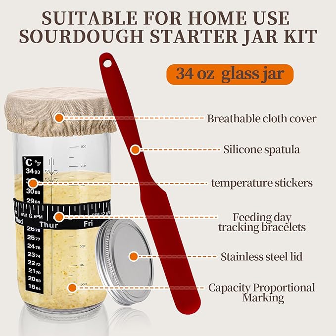 Clakioom Banneton Bread Proofing Basket Sourdough Starter Kit, 34oz Sourdough Jar, 2 Silicone Proofing Bowls, Bread Sling Mat, Silicone Spatula, Dough Whisk, Complete Bread Making Kit (GREEN)