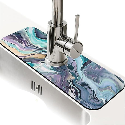 Kitchen Sink Splash Guard，Cool colors abstract marble Faucet Mat Sink Gadgets-Super Absorbent Fast Drying Mat Drip Catcher for Kitchen, Bathroom,Sink Mat, Dish Drying Mat, Bathroom(15" X 5.5" )