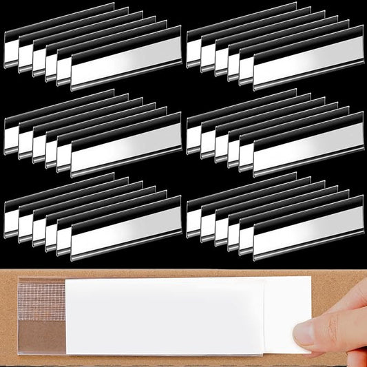 72 Pieces Clear Plastic Adhesive Shelf Tag & Price Label Holders for Supermarket, School, Library, Mailbox & Storage Bins(3 x 1 Inch)