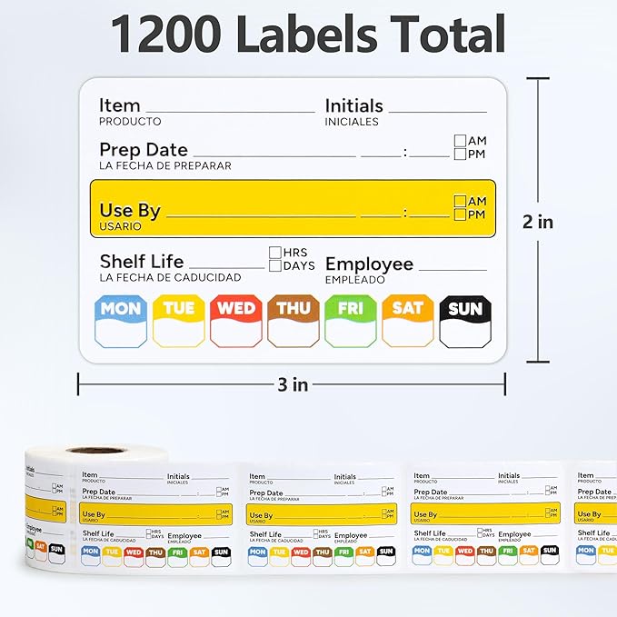 Restaurant Quality Shelf Life Food Rotation Labels Vinyl, 2” x 3” Self-Adhesive Removable Freezer Food Label, Perfect for Reusable Containers, Easy to Remove, Food Safety Date Sticker (4 Pc)