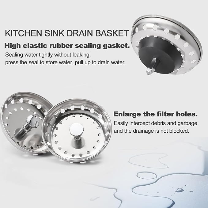 2 Pcs Kitchen Sink Filter and Plug Combination Basket, 304 Stainless Steel Drain Filter Basket with Handle