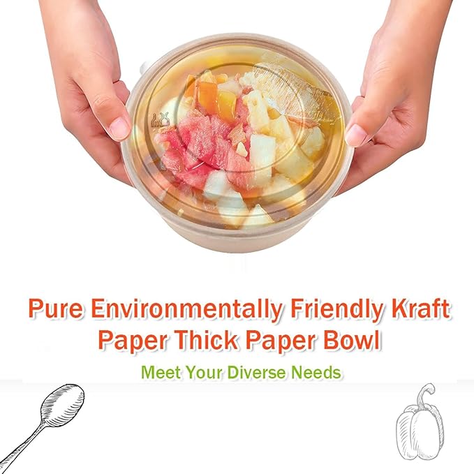 TOPtoper 42Oz 50Pcs Large Paper Bowls with Lids, Disposable Soup Serving Bowls Bulk Party Supplies for Hot/Cold Food, Soup (42 OZ)