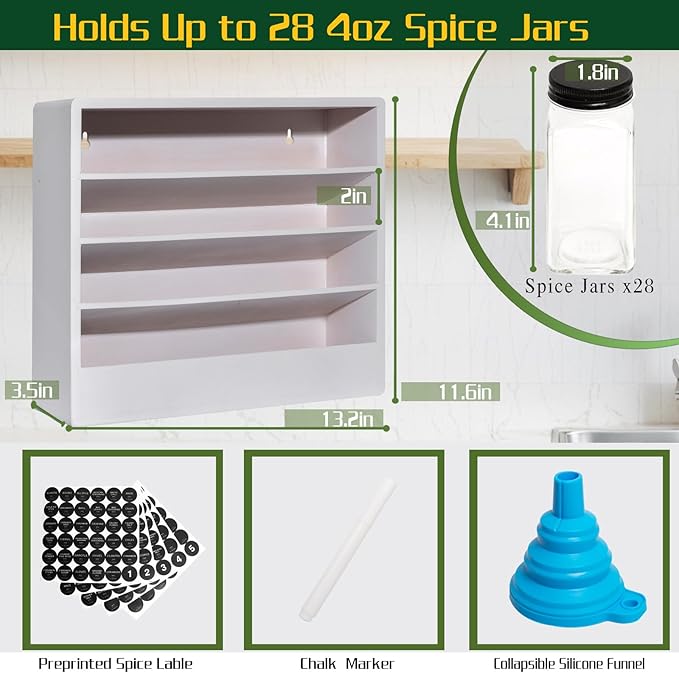 Bamboo Tiered Spice Rack Organizer for Cabinet,Wooden Seasoning Rack for Countertop, Cupboard, Pantry, Kitchen (Spice Jars Included)