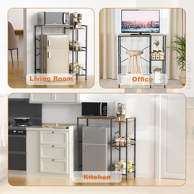 Mini Fridge Stand with Storage Shelves, Upgraded 3-Tier Mini Fridge Cabinet Stand Baker Rack for Microwave Coffee Maker Sturdy Metal Wood Desk Fits Dorm,Kitchen, Apartment, 33.4Wx15.7Dx37.2H, Brown