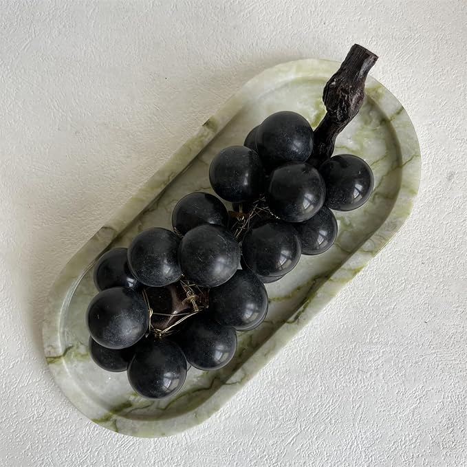 SAIDKOCC Natural Marble Oval Tray Ornaments Vintage Small Tray Storage Dish for Counter, Vanity, Dresser, Nightstand and Desk (Green Emerald)