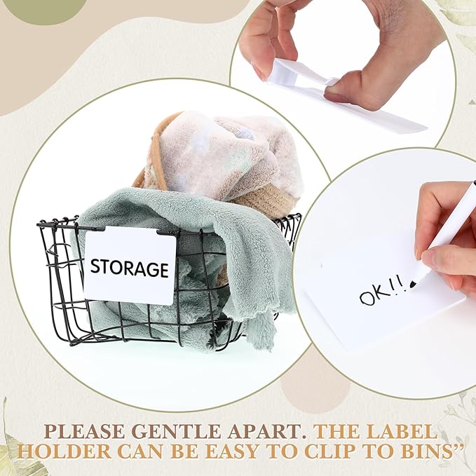 50 Pcs Basket Labels Clip Set for Storage Bins Include Removable PVC Bin Label Holders with Chalk Markers for Kitchen Pantry Organization Labeling Box Shelf 48+2 96+4 (White)