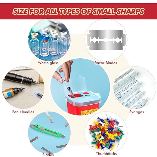 Chumia 50 Pcs Sharps Containers for Home Use, 1 Quart Portable Small Needle Disposal Sharps Container Home Travel, with Locking Lid for Biohazard Syringes, Safe Needle Box Disposal