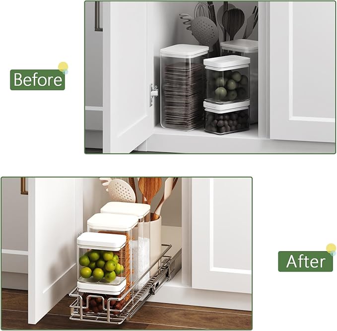 MODCART Pull Out Cabinet Organizer 5½" W x 21½" D, Heavy Duty Cabinet Pull Out Shelves, Slide Out Drawers Organization for Kitchen Cabinets Bathroom