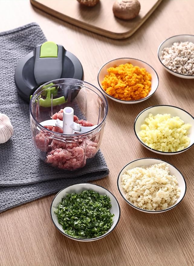 Manual Food Chopper Vegetable Processor, Portable Hand Pull String Garlic Mincer Onion Chopper Cutter for Veggies, Ginger, Fruits, Nuts Kitchen Cooking, Herbs, etc., 900ml, Kitchen Cooking Tool