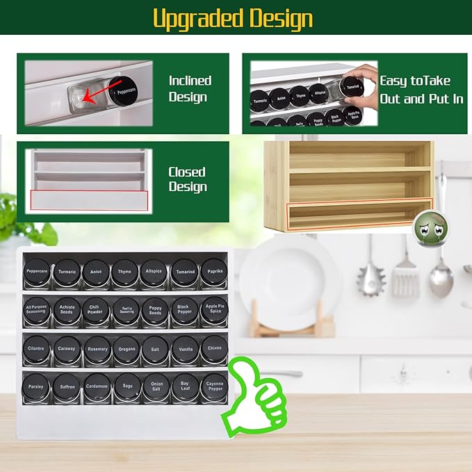Bamboo Tiered Spice Rack Organizer for Cabinet,Wooden Seasoning Rack for Countertop, Cupboard, Pantry, Kitchen (Spice Jars Included)