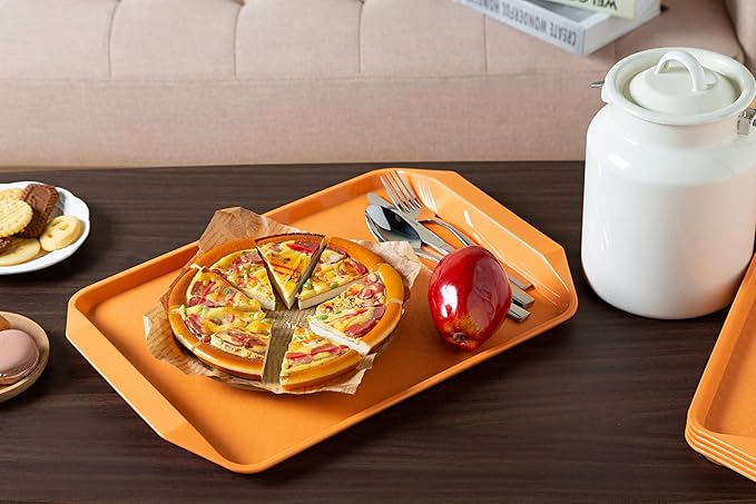 Aebeky Plastic Fast Food Tray,16.7 by 11.8-Inch,Set of 12 (Orange)