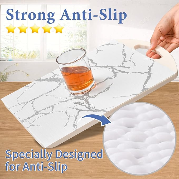 Drawer and Shelf Liner for Kitchen Cabinet: 12 in X 20 Ft Non Slip Waterproof Shelf Paper Non Adhesive Refrigerator Liners Silver Marble Easy Liners for Bathroom with Knife Tape Measure