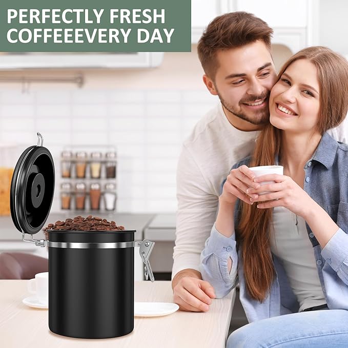 3PCS Coffee Storage Canister 1.5L 51OZ Double Airtight Coffee Beans Container with Date Locator 304 Stainless Steel Kitchen Food Storage Container with Spoon for Tea Sugar