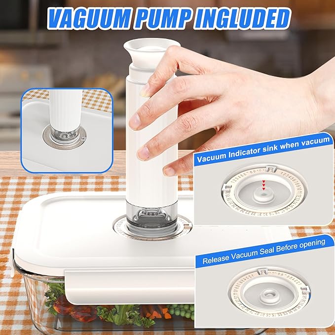 Glass Vacuum Seal Containers for Food Storage, Set of 3 Borosilicate Glass Sealer Container, 10 Reusable Food Saver Sealer Bags, Keep Food Fresh Longer, Ideal for Meal Prep, Marinating| Square