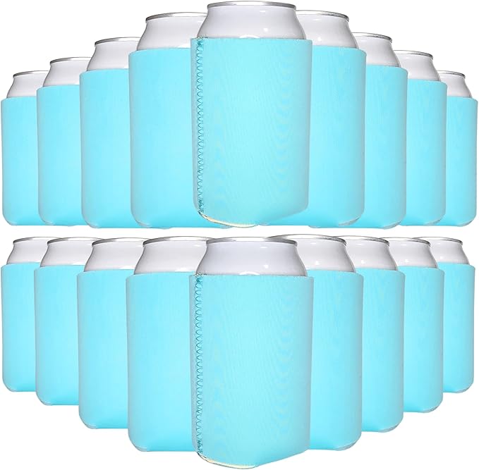 TahoeBay Neoprene Can Cooler Sleeves (50-Pack) Bulk Blank Sublimation Blanks for Vinyl Regular Size Plain Beer Coolers for Soda Cans & Bottles Black, White, Solid Color Set (Robins Egg Blue)