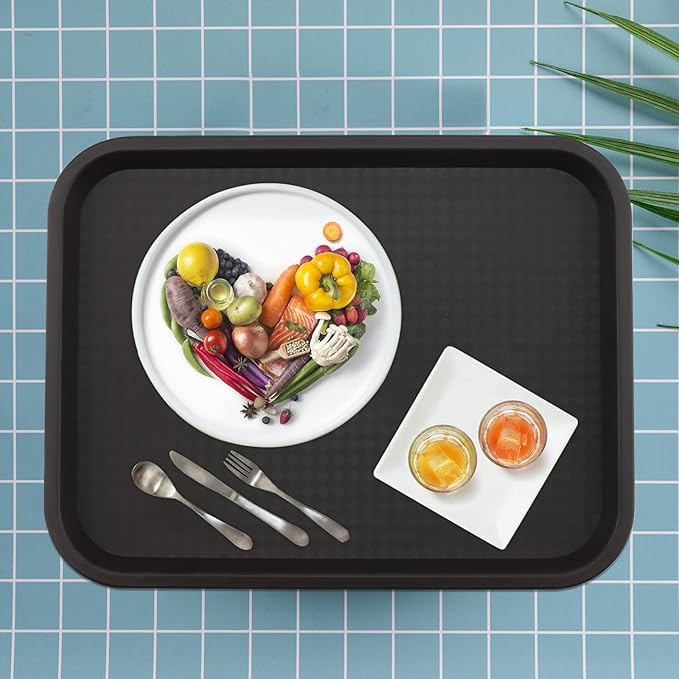 MAHIONG 12 Pack 16 x 12 Inch Brown Fast Food Tray, Large Rectangular Restaurant Serving Trays, Plastic Cafeteria Trays School Lunch Trays