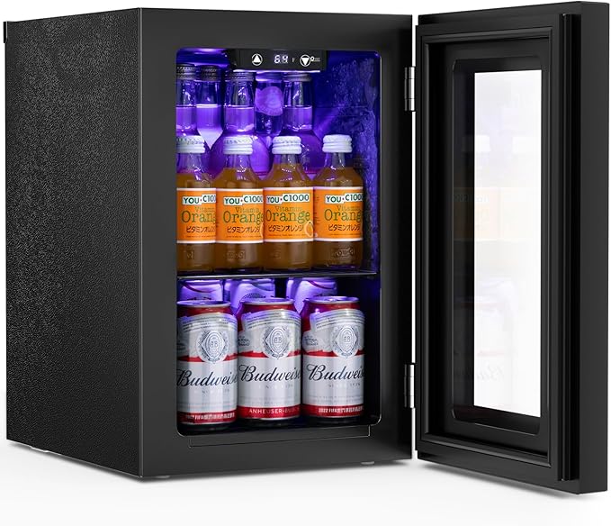 Antarctic Star 18L Beverage Refrigerator Cooler 24Can, Mini Fridge with Quiet Compressor, LED Light,Freestanding Small Fridge with Electronic Temperature Control for Home and Bar(40-61 ℉)