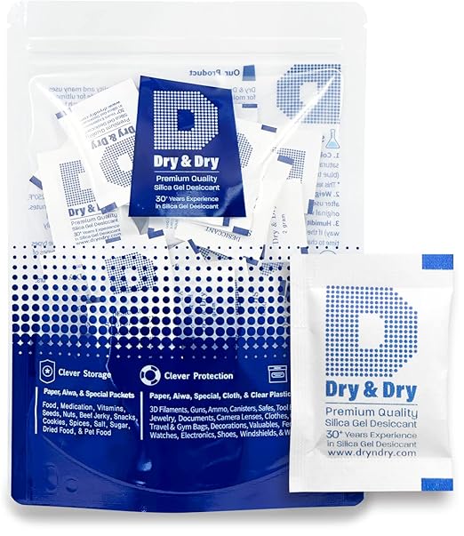 Dry & Dry 2 Gram [100 Packets] Silica Gel Packets Desiccants, Silica Packets - Rechargeable Silica Gel Packs, Silica Gel Packets, Desiccants Packets, Silica Gel