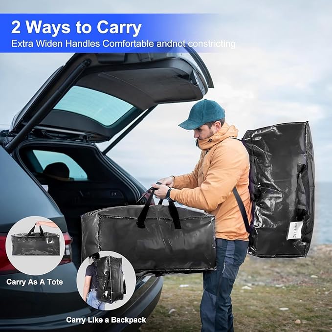CHVEGLUZ 12 Packs Moving Bags Heavy Duty Extra Large,Storage Bags with Zipper&Handles, Sturdy&Durable Clothes Storage Bags Totes for College Dorm Essentials, Moving Boxes for College Supplies, Black