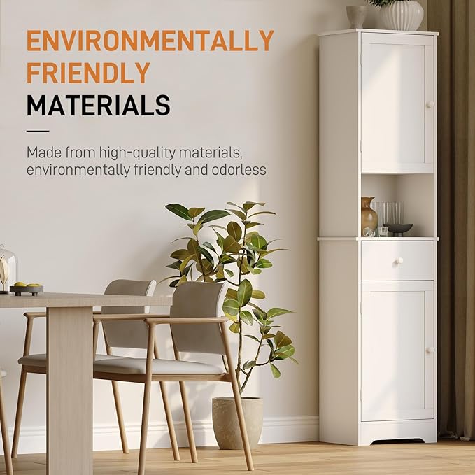 Viaozutis Tall Bathroom Cabinet, Storage Cabinet with 2 Doors & 2Drawer, with Ajustable Shelve, for Bathrooms, Kitchens,Entrances,Bedrooms（White）