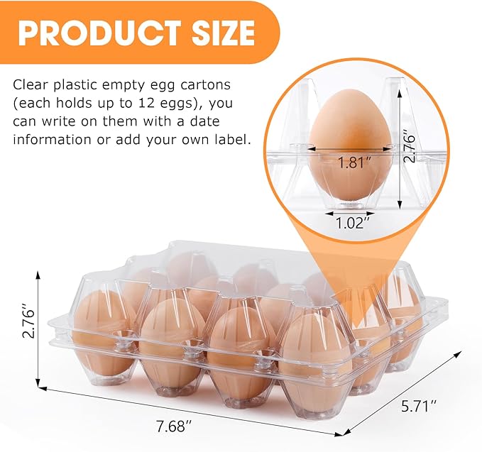 65 Pack Plastic Egg Cartons Cheap Bulk,1 Dozen Clear Empty Egg Cartons for Chicken Eggs 3x4 Grids,Reusable Egg Containers for Family, Chicken Farm, Markets Display