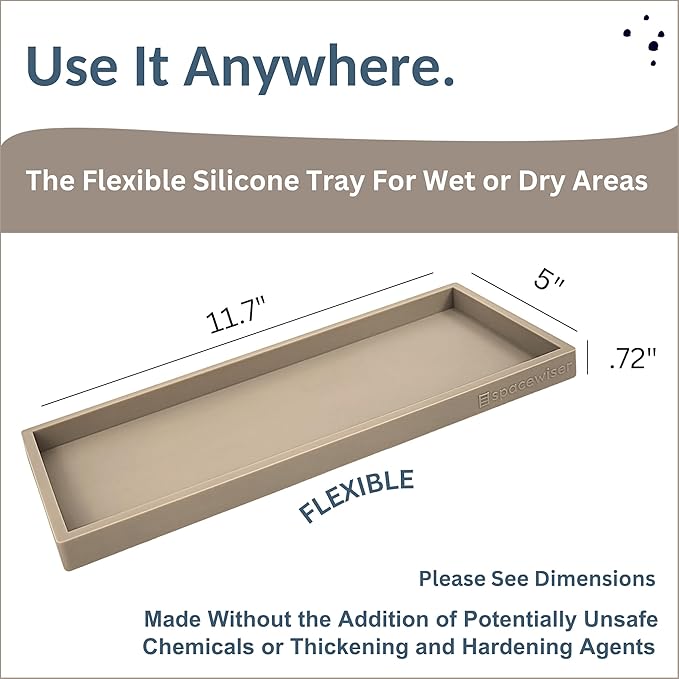 Spacewiser Countertop and Vanity Tray - 11.7" Silicone Bathroom Tray, Flexible Dish Soap Holder for Kitchen, Bathroom Counter Organizer, Shower Toilet Tank Trays Décor Accessories, Sink Makeup Mat Oil