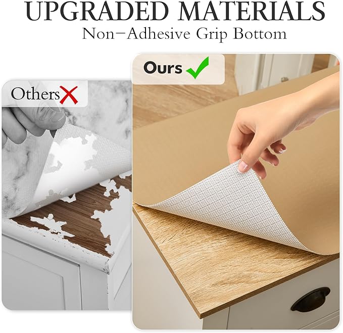 Beautysaid Shelf and Drawer Liner for Kitchen Cabinet, Non Adhesive Non Slip Shelf Paper Waterproof Washable Thickened for Dresser Pantry Shelve Bathroom Protector Liner(Beige,18 in x 10 FT)