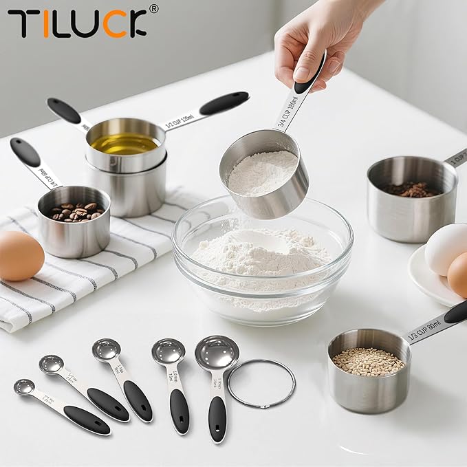 TILUCK Measuring Cups and Spoons Set, Stainless Steel, Kitchen Utensils for Cooking and Baking (9)