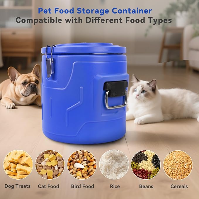 Newget 15lb Dog Food Storage Container, Stainless Steel Airtight Pet Food Storage Container and Durable Plastic Food Container, Large Metal Cat Food Container with Lid and Scoop to Keep Fresh