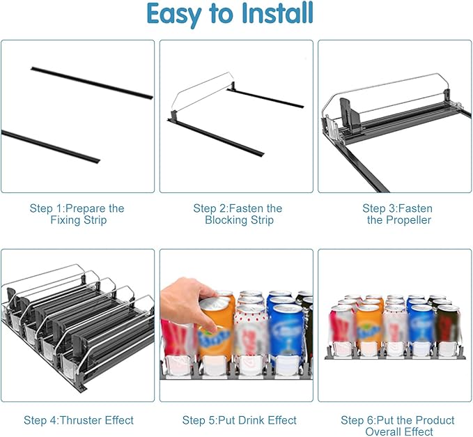 Drink Organizer for Fridge, 18.9x15.0x3.1in Soda Can Dispenser for Refrigerator, 5 Rows Adjustable Automatic Pusher Glide Drink Dispenser for Beer Beverages (White)