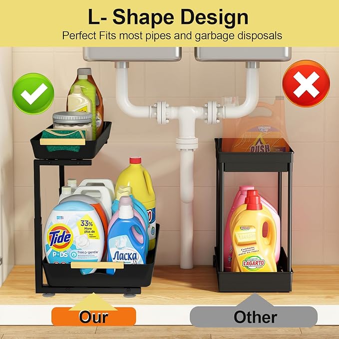 2 Pack Under Sink Organizer,2 Tier Pull Out Adjustable Height Under Cabinet Storage,Under Sink Storage for Kitchen Bathroom Cabinet