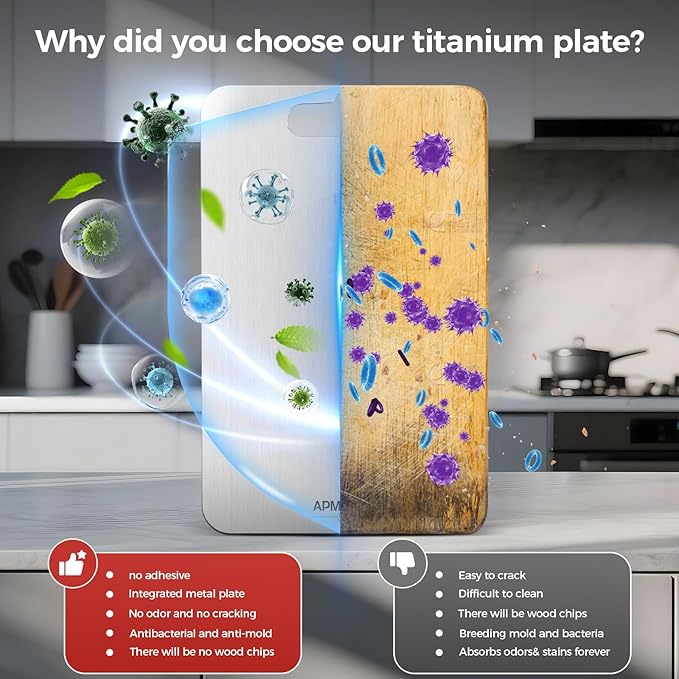 APMRQIB Titanium Cutting Board, 100% Pure Titanium Cutting Boards for Kitchen, Double Sided Non Toxic Cutting Board, Hygiene Durable Dishwasher Safe 10.5”×6.3” (M)
