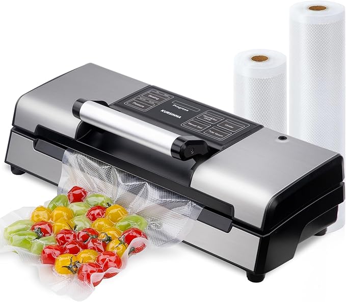 Vacuum Food Sealer Machine, 95Kpa Automatic Food Sealer, Low Noise Food Vacuum Saver with Sealer Bags, Roll, Build-in Cutter, Handheld and Compact Design