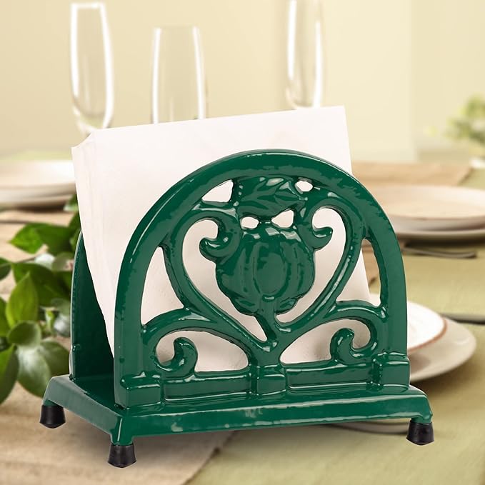 MINLUFUL Napkin Holder for Table - Vintage Farmhouse Kitchen Restaurant Cast Iron Napkin Holder for Dinner Cocktail Paper Napkins, Green
