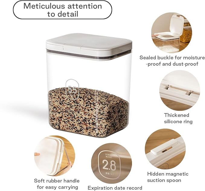 LivLab Mker Dog Food Storage Container 5 lbs Airtight Pet Food Storage Containers with Lids, Cat Food Container, BPA Free, Rice Container, Flour Dispenser(6 lbs), white