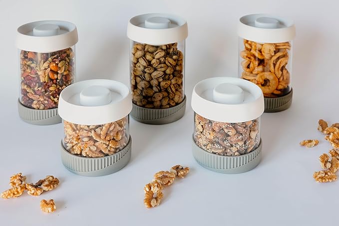 Kitchen Canisters for Countertop, Set of 5 - Glass Canisters with Airtight Lids, Vacuum Sealed Glass Storage Jars with Lids, Airtight Containers for Coffee Beans, Sugar, Candy, Flour, Etc