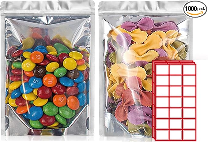 BELLE KR® 5x8 Mylar Bags Stand Up - Pack Of 1000-7.5mil Thick - Clear Mylar Bags with See Through Window for Freeze Dryer
