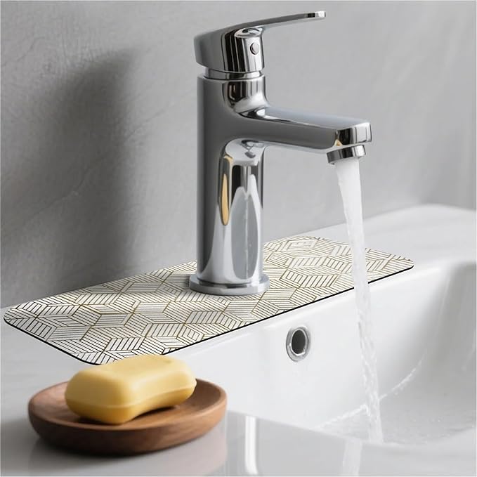 Kitchen Sink Splash Guard，Elegant simple geometric Faucet Mat Sink Gadgets-Super Absorbent Fast Drying Mat Drip Catcher for Kitchen, Bathroom,Sink Mat, Dish Drying Mat, Bathroom(15" X 5.5" )
