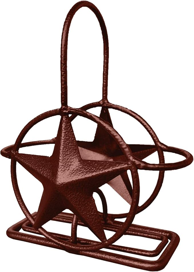 Brown Rustic Texas Star Paper Towel Holder, Napkin Holder, Salt and Pepper Shakers Holder, Country Farmhouse Iron Kitchen Counter Accessory Set Holders (Salt & Pepper Shaker Holder)