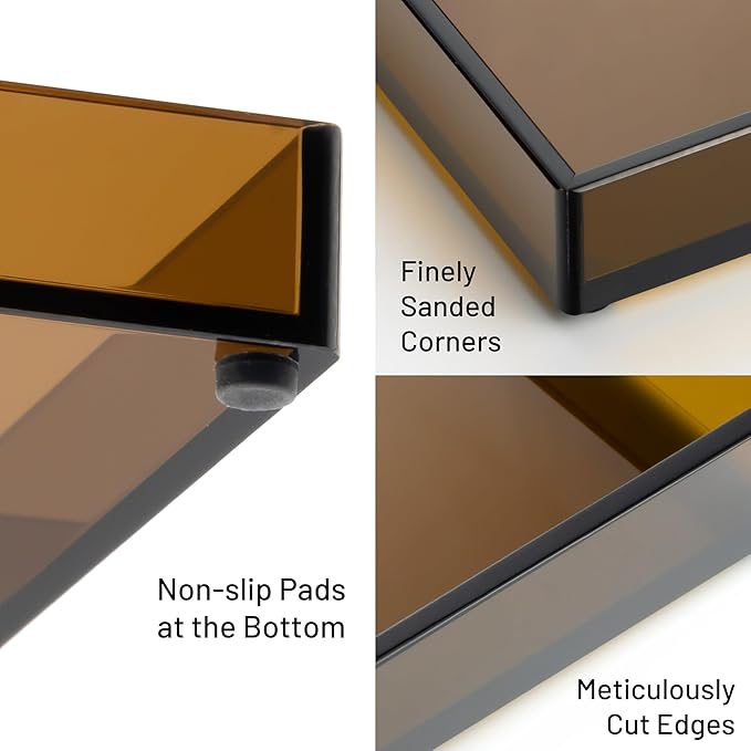 ATZYmolin 11" x 4.3" Bathroom Vanity Tray Acrylic Decorative Counter Organizer for Soap Dispenser, Perfume, Candle, Makeup - Rectangle Tray for Sink, Toilet Tank, Dresser Home Decor, Small Brown