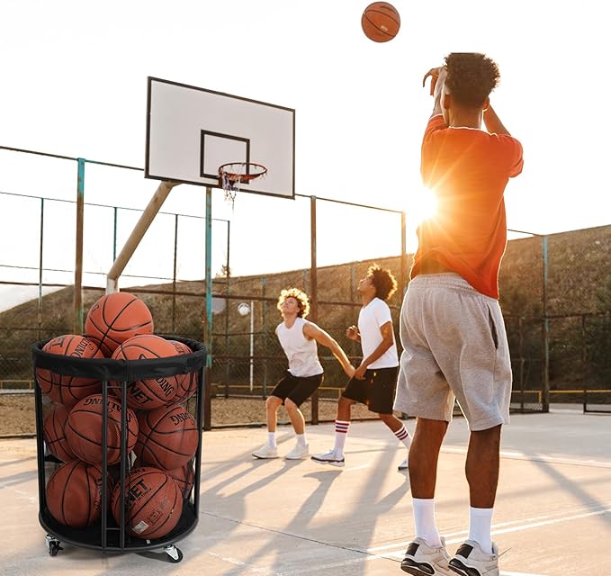 Ball Storage Bin, Sports Ball Storage Cart, Ball Holder with Wheels for Basketball, Soccer, Garage, School, Indoor, Outdoor Ball Basketball Storage Rack Upgraged