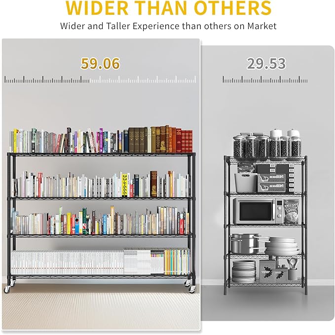 Karl home 4-Tier Metal Storage Shelves, Adjustable Wire Shelving Unit with Wheels & Leveling Feet, Heavy Duty Garage Shelving, Pantry & Kitchen Display Shelf Organizer, Home Storage Rack