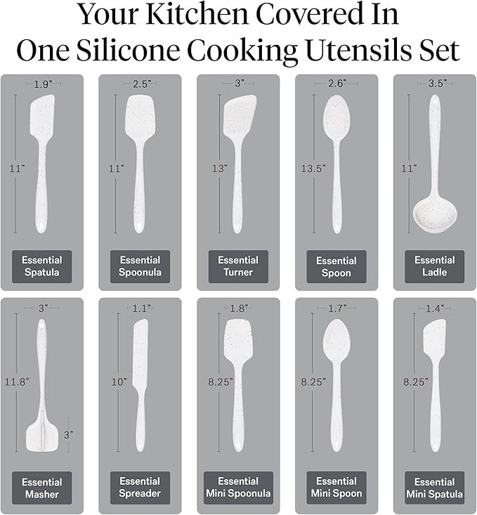 GIR: Get It Right 10-Piece Silicone Essentials Kitchen utensils set - Ladle, Spatula, Flip, Spoon & Spoonula - Non toxic cooking utensils for Nonstick Cookware, Cooking and Baking - Confetti