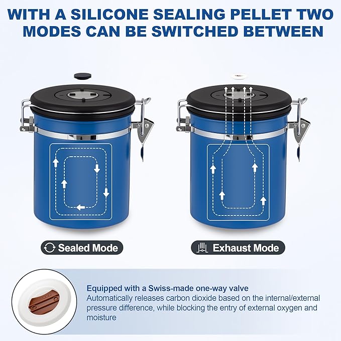 ShanSon Coffee Canister Airtight Coffee Container Stainless Steel Coffee Bean Storage Container with Scoop Coffee Canister for Beans Grounds Sugar Flour Tea Cereal,11OZ,Blue