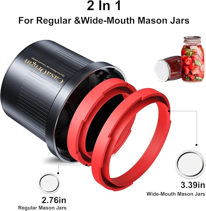 Electric Mason Jar Vacuum Sealer Kit for Wide & Regular Mouth Jars, Automatic Jar Sealer for Canning and Food Storage, Includes Lids