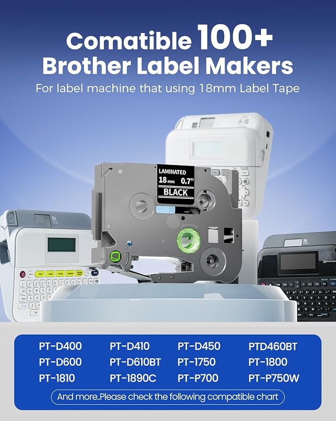 Colorty 18mm White on Black Tape Replace for Brother TZe-345 P-Touch Label Tape 18 mm 0.7 Laminated TZe345 for Ptouch Edge PT-E300 PT-E510VP PT-E560BTVP PTD400 Label Maker Refills 3/4 Inch, 6 Pack